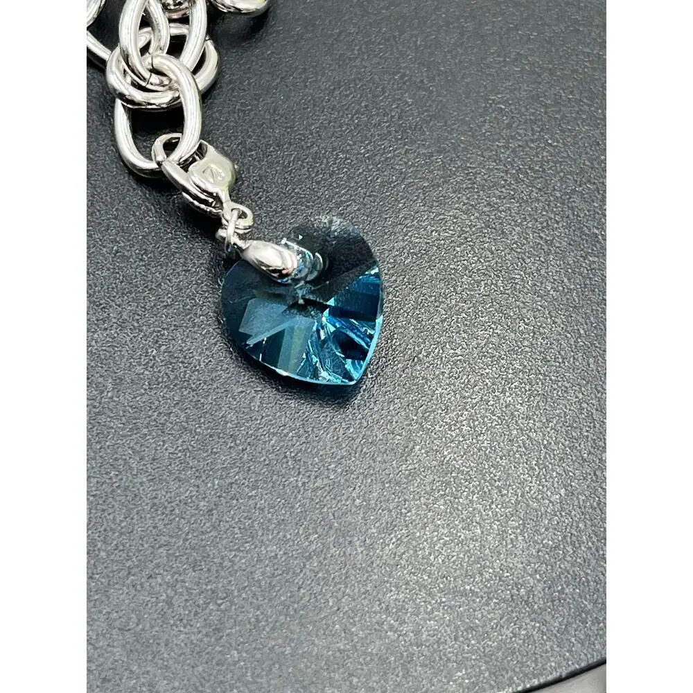 Swarovski Signed Heart Bracelet Birthstone Blue Aquamarine Heart Something Blue - Picture 5 of 10